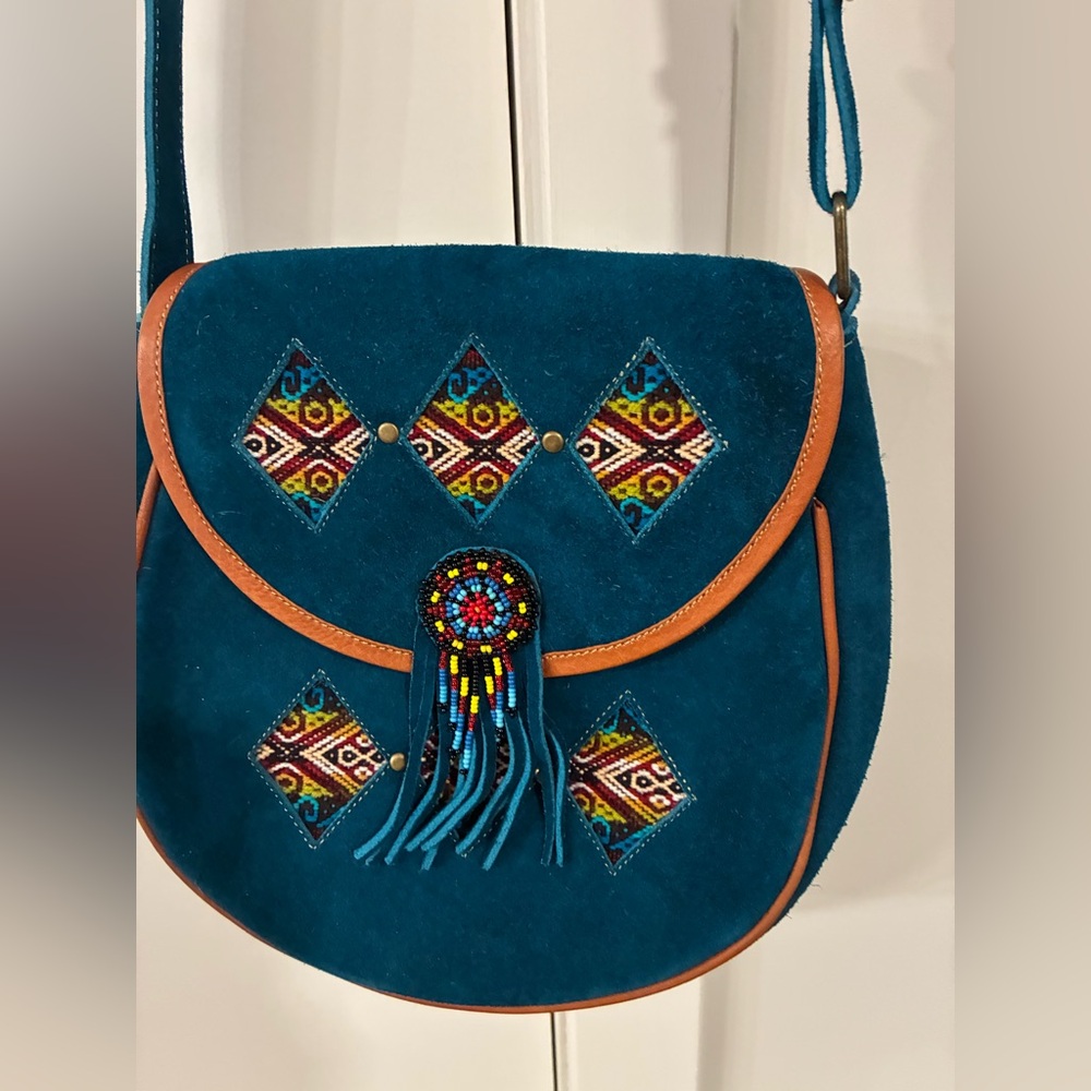 Hand crafted Embroidered Teal Crossbody Bag